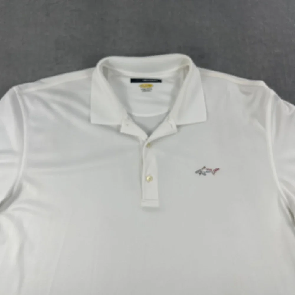 Greg Norman Mens XXXL White‎ Polo Shirt Play Dry Performance Shark Logo